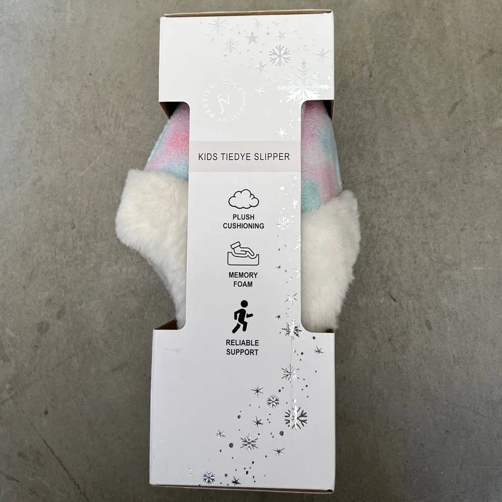 Festive Voice Collections Unisex Kids Tie Dye Slip-On Faux Fur Slippers Sz 13-1